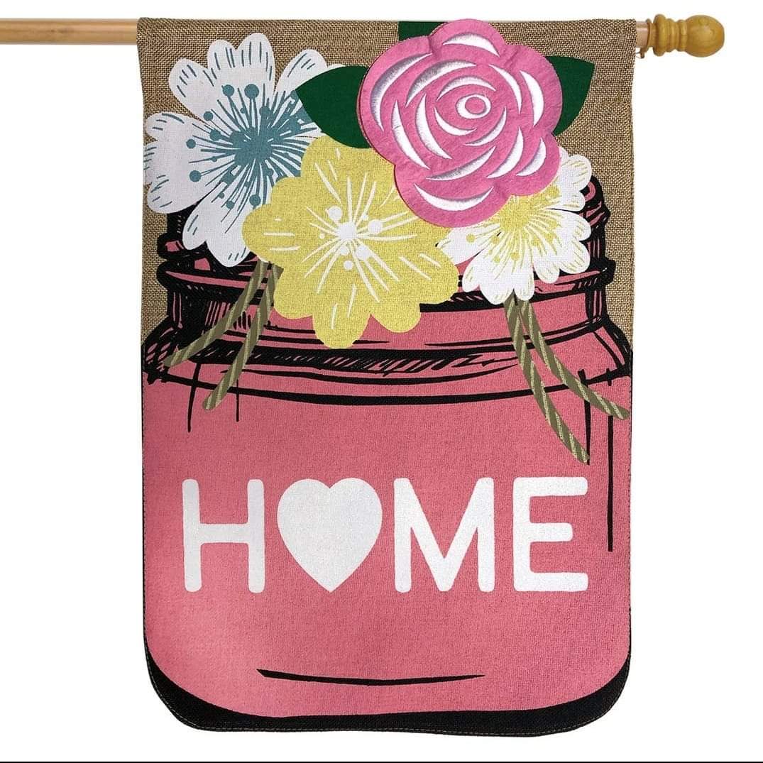 Home Mason Jar Spring Burlap House Flag