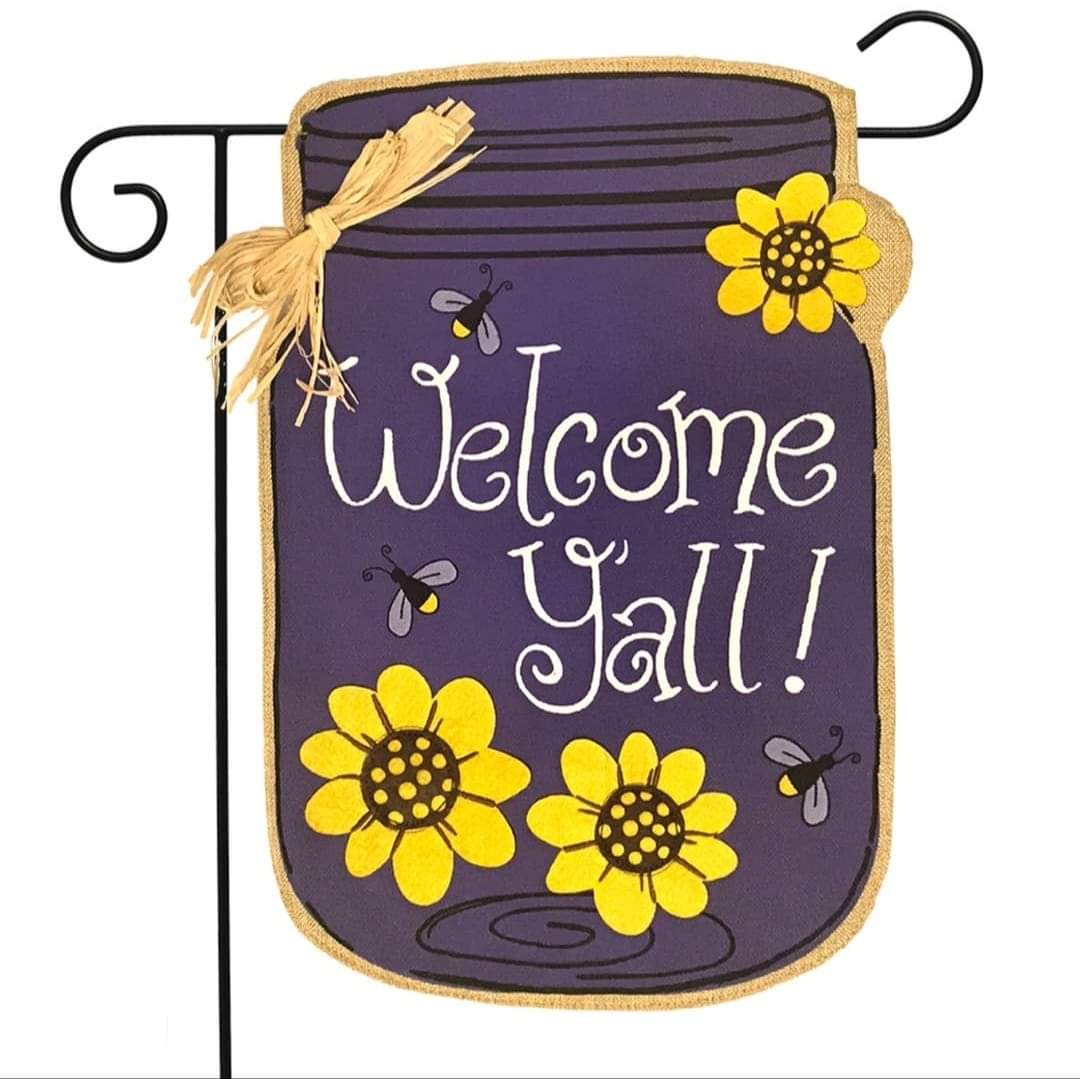 Welcome Y'all Jar Burlap Garden Flag