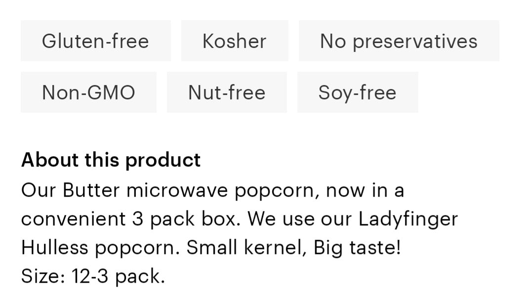 Amish Microwave Popcorn box of 3 bags