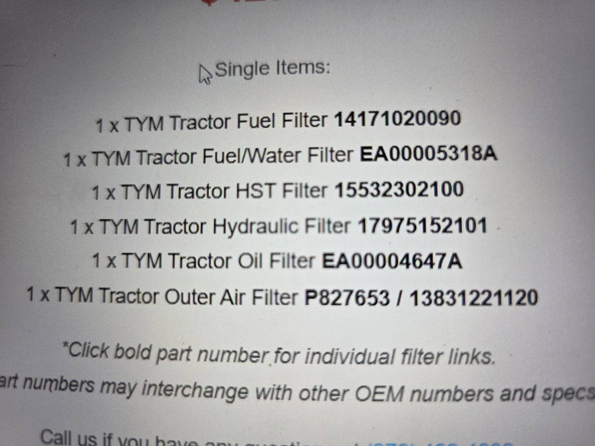 TYM T574 (T4057) TRACTOR SERVICE KIT