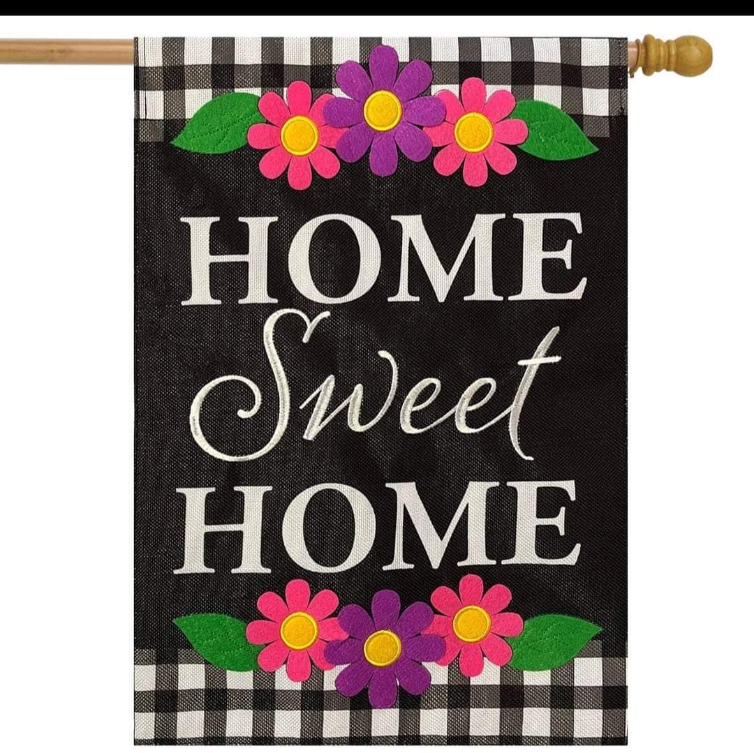Home Sweet Home Flowers Burlap House Flag