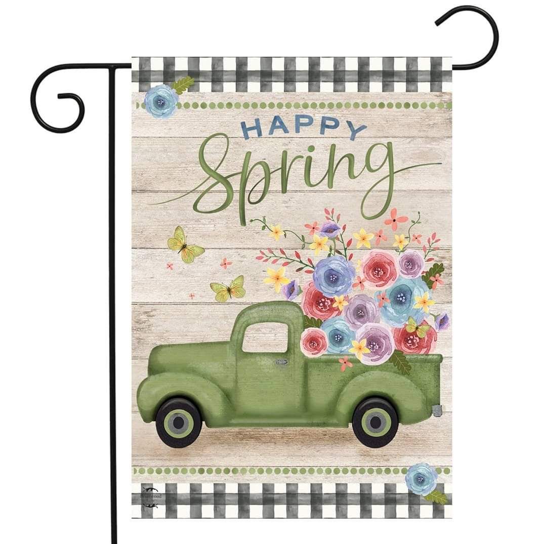 Happy Spring Pickup Truck Garden Flag